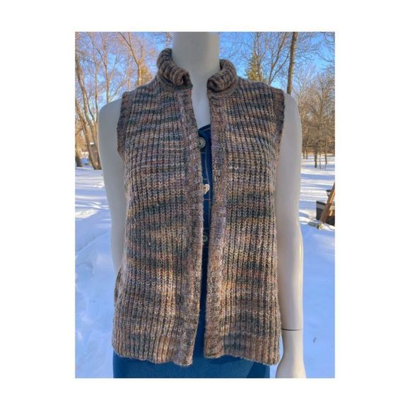 Vintage 70s Marella Knit Open Vest Cardigan High Crew Neck Sz M - Picture 10 of 10